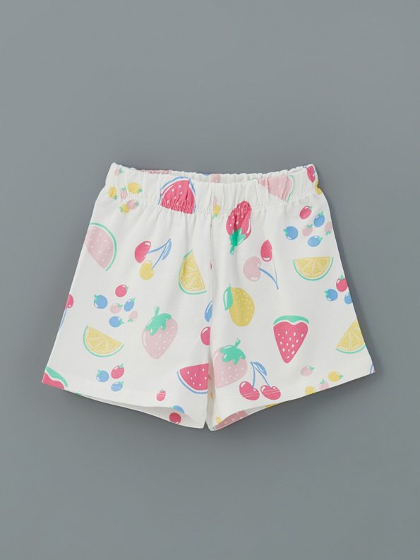 LCW Kids Cream Elastic Waist Girls' Shorts Set