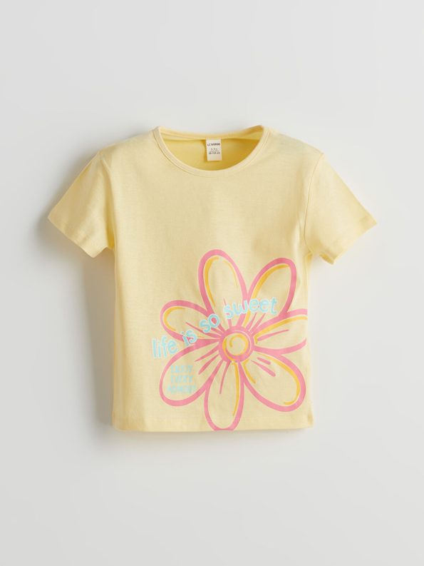 LCW Kids Yellow Printed Cotton T-Shirt Set for Girls