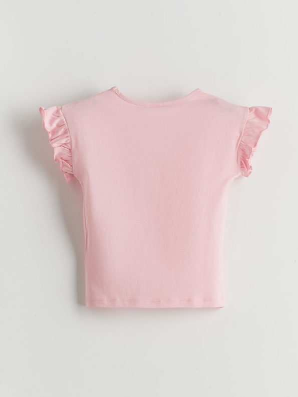 LCW Baby Pink Crew Neck Printed Girls T-Shirt Set