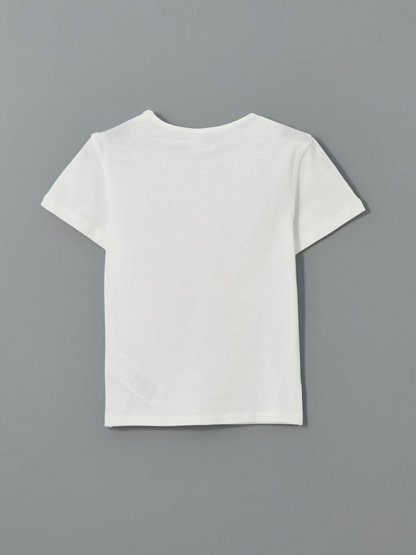 LCW Kids White Printed Crew Neck T-Shirt Set for Girls