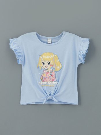 LCW Kids Lilac Printed Ruffled T-Shirt Set for Girls