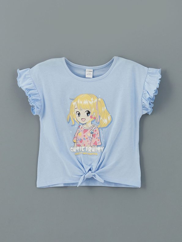 LCW Kids Lilac Printed Ruffled T-Shirt Set for Girls