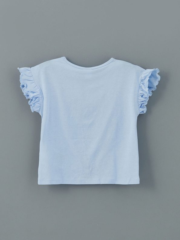 LCW Kids Lilac Printed Ruffled T-Shirt Set for Girls