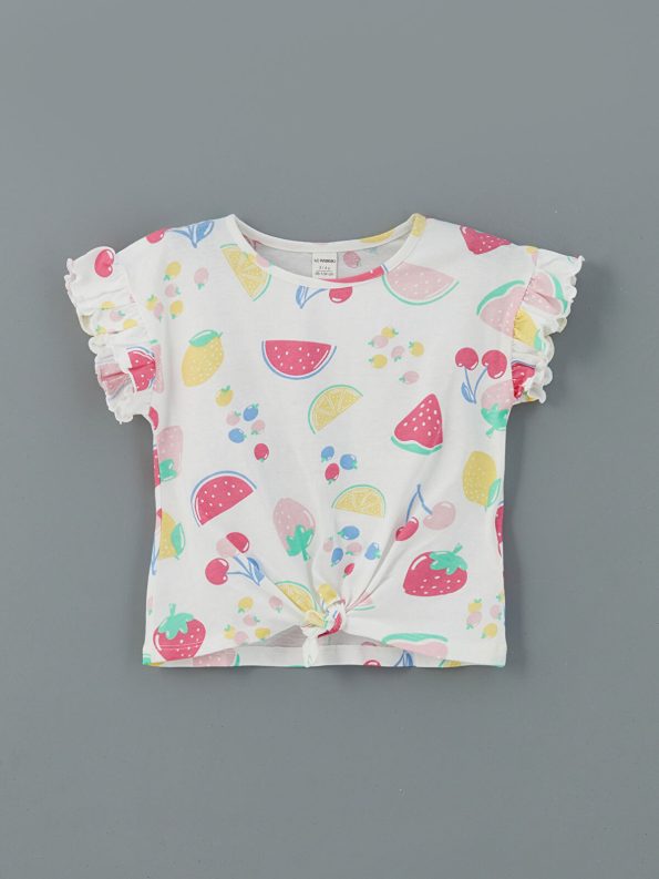 LCW Kids Lilac Printed Ruffled T-Shirt Set for Girls