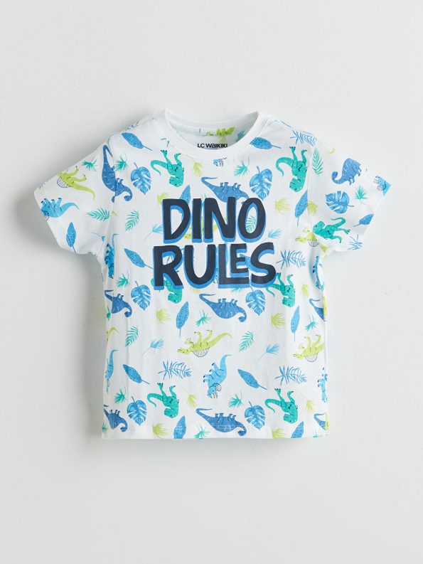 LCW Kids White Dinosaur Print Boys' Short Pajama Set