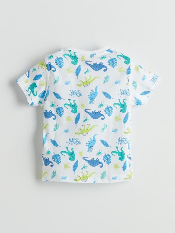 LCW Kids White Dinosaur Print Boys' Short Pajama Set