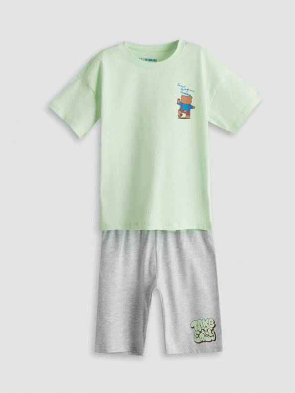 LCW Kids Green Cute Bear Printed Boys' Pajama Set