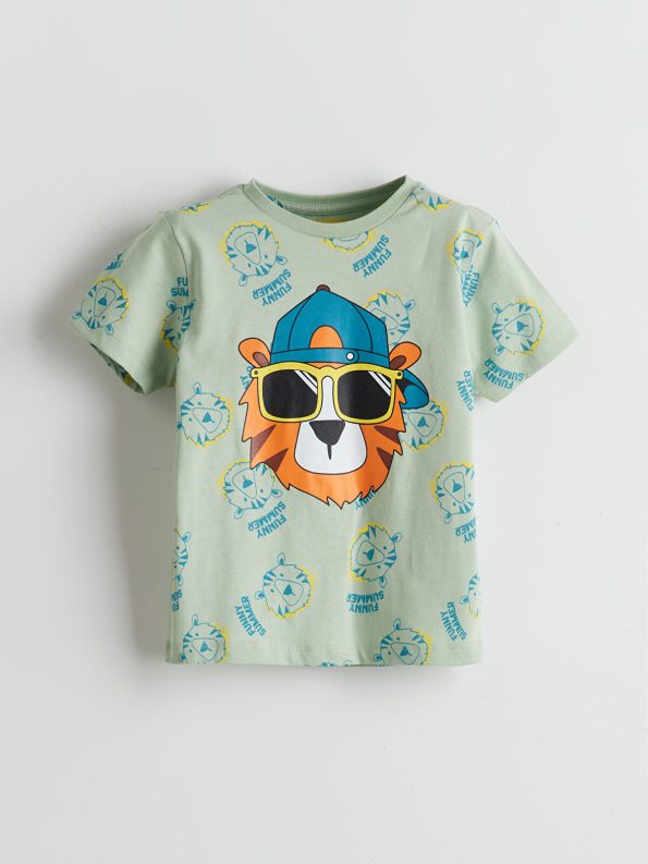 LCW Kids Green Printed Short Pajama Set for Boys