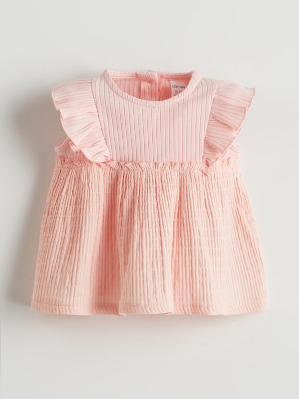 LCW Baby Pink Bicycle Neck Girl Baby Blouse and Leggings Set
