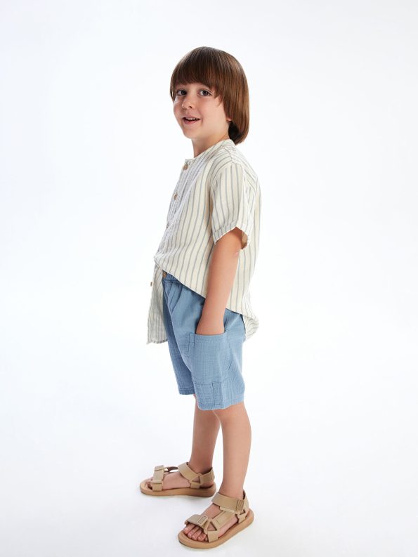 LCW Kids Beige Striped Boys Shirt and Shorts Set