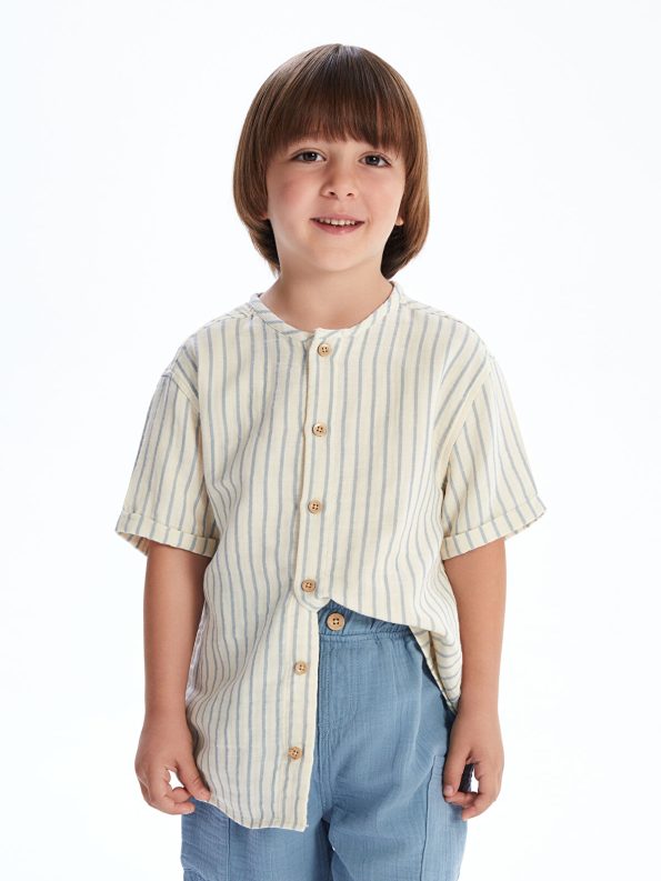 LCW Kids Beige Striped Boys Shirt and Shorts Set
