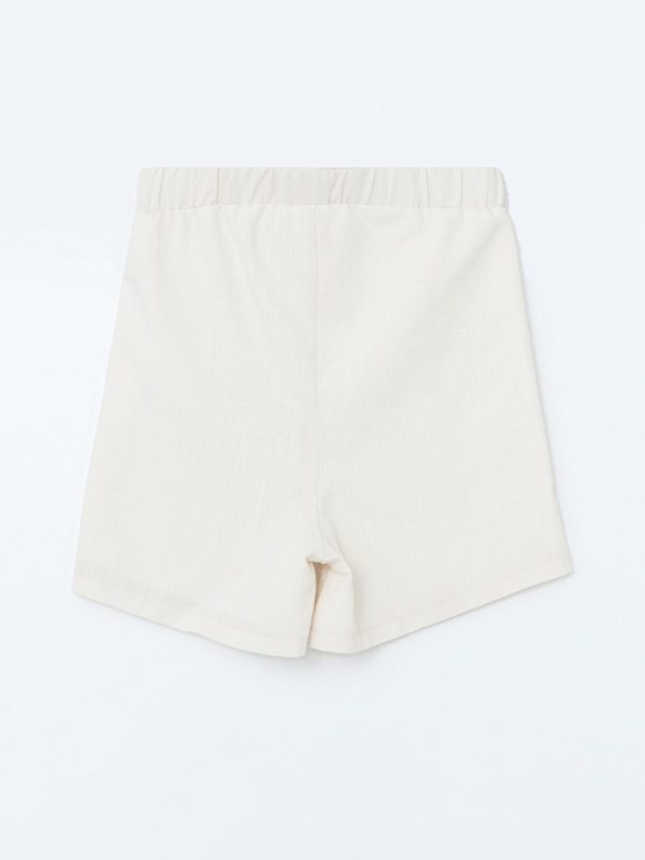 LCW ECO Cream Elastic Waist Lace Detail Girls' Shorts
