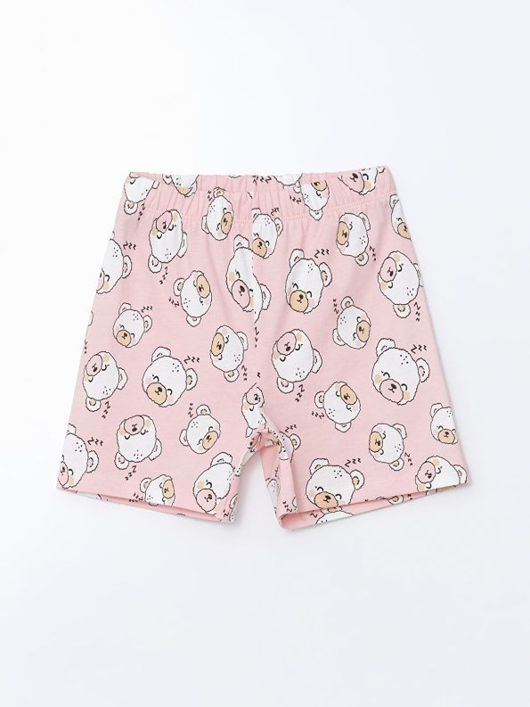 LCW Kids Cream Printed Cotton Short Pajama Set for Girls
