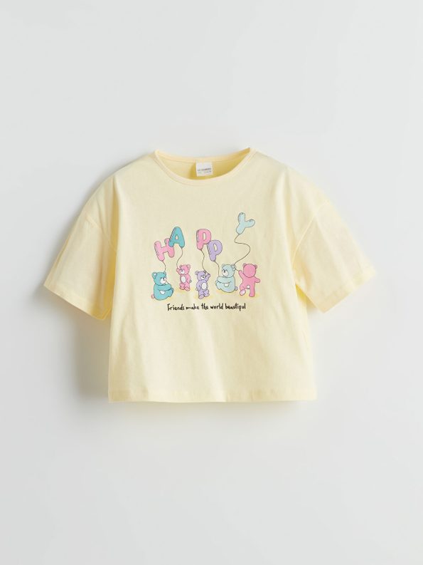 LCW Kids Yellow Printed Girls' Pajama Set with Shorts