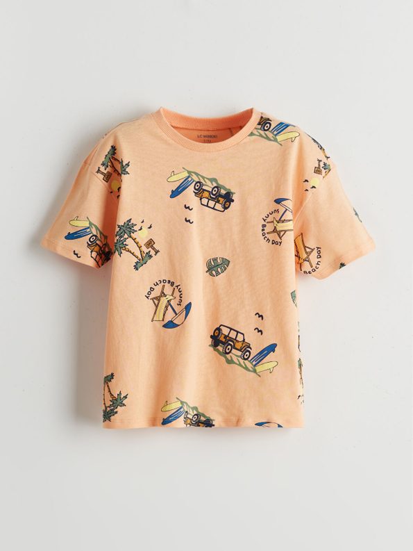 LCW Kids Coral Elastic Waist Printed T-Shirt and Shorts Set