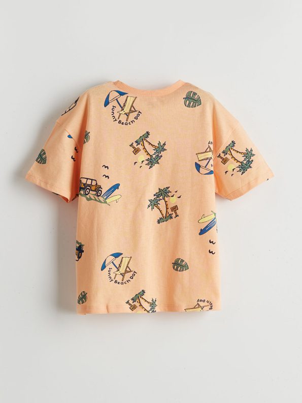 LCW Kids Coral Elastic Waist Printed T-Shirt and Shorts Set