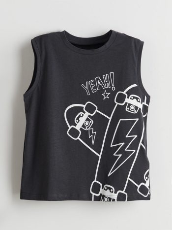 LCW Kids Anthracite Printed Boys T-Shirt and Shorts Set