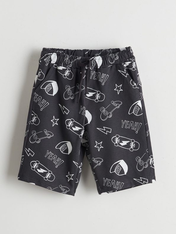 LCW Kids Anthracite Printed Boys T-Shirt and Shorts Set