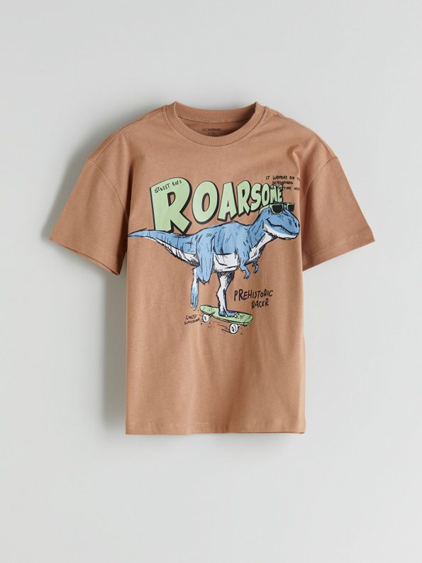 LCW Kids Brown Dinosaur Print Boys' T-Shirt and Shorts Set