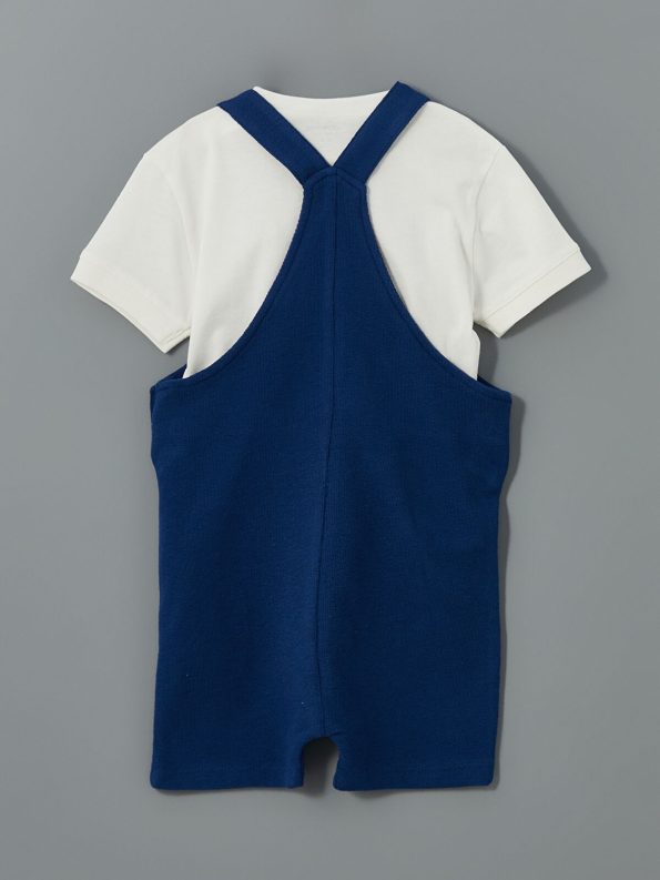 LCW Baby Navy Blue Boys' Overall and T-Shirt Set