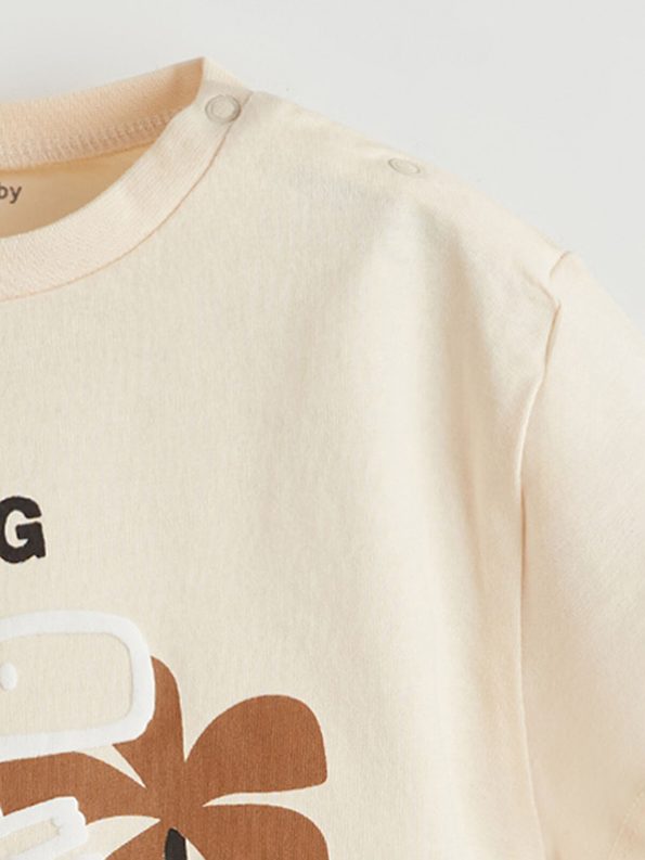 LCW Baby Beige Dinosaur Print Baby Boy T-Shirt and Pants Set