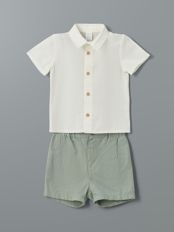 LCW Baby Ivory Basic Boys' Shirt and Shorts Set