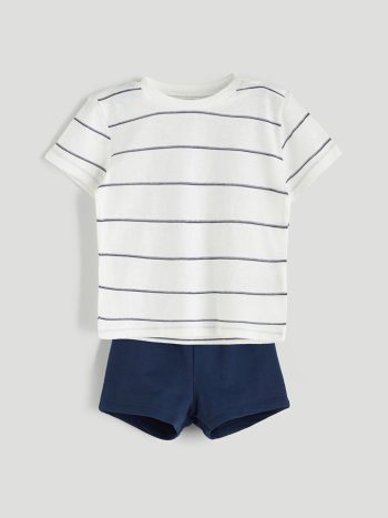 LCW Baby Cream Striped Boys T-Shirt and Shorts Set