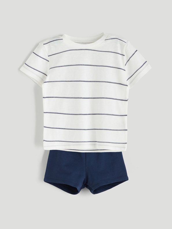LCW Baby Cream Striped Boys T-Shirt and Shorts Set