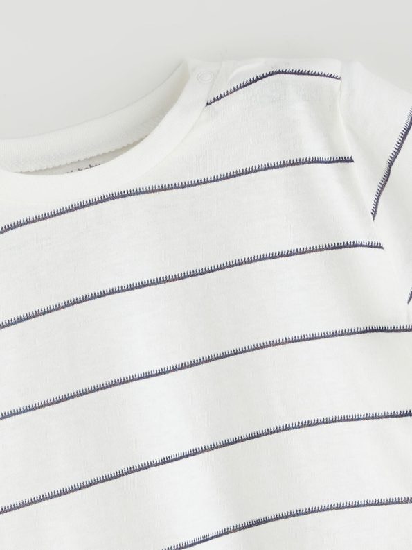 LCW Baby Cream Striped Boys T-Shirt and Shorts Set
