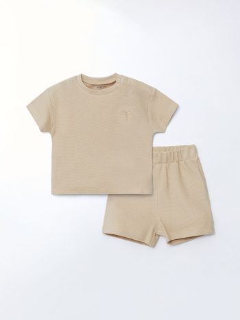 LCW Baby Beige Basic Waffle Boys T-Shirt and Shorts Set