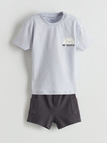 LCW Baby Lilac Printed Boys T-Shirt and Shorts Set