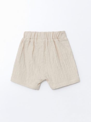 LCW Baby Beige Elastic Waist Cotton Shorts for Boys