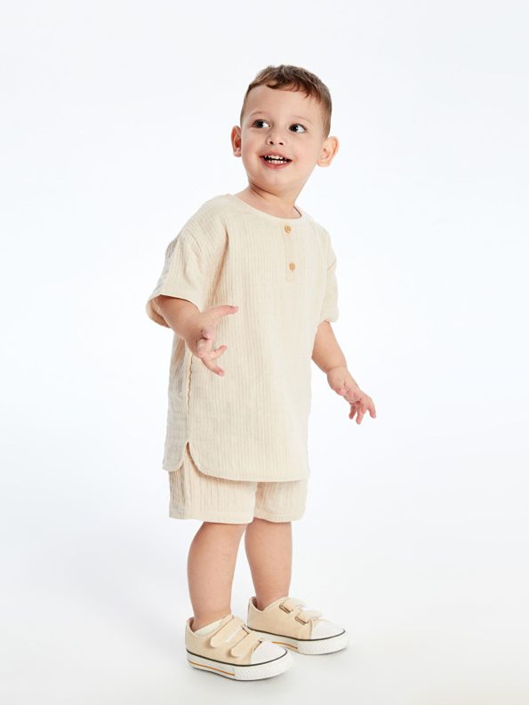 LCW Baby Beige Muslin Boys' T-Shirt and Shorts Set