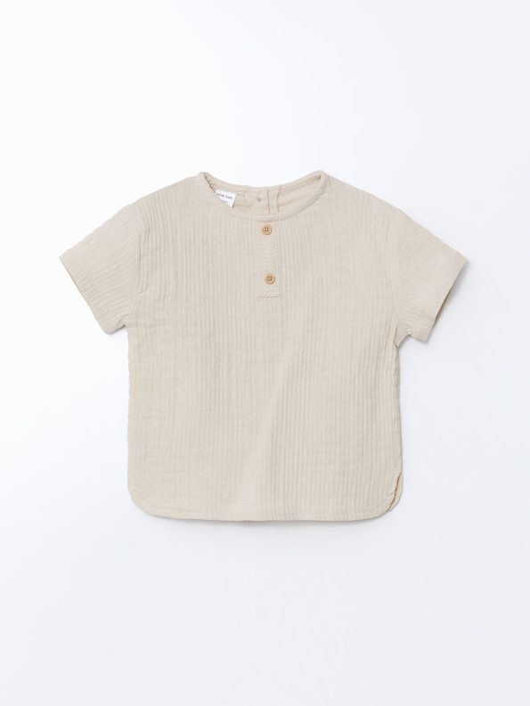 LCW Baby Beige Muslin Boys' T-Shirt and Shorts Set