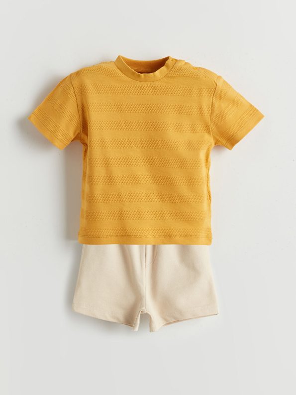 LCW Baby Yellow Striped Boys T-Shirt and Shorts Set
