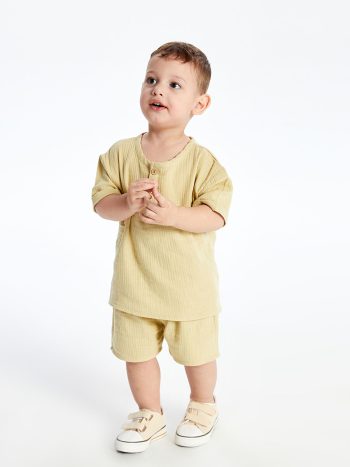 LCW Baby Olive Muslin Boys' T-Shirt and Shorts Set