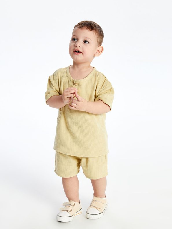 LCW Baby Olive Muslin Boys' T-Shirt and Shorts Set