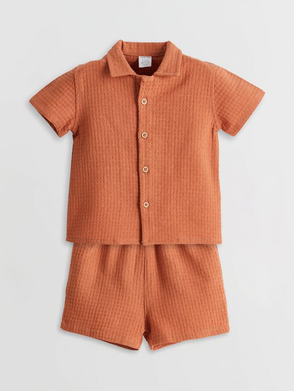 LCW Baby Orange Short Sleeve Basic Boys Shirt and Shorts Set
