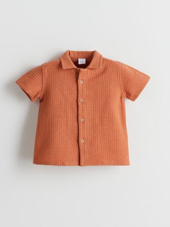 LCW Baby Orange Short Sleeve Basic Boys Shirt and Shorts Set