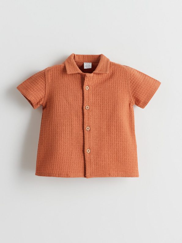 LCW Baby Orange Short Sleeve Basic Boys Shirt and Shorts Set