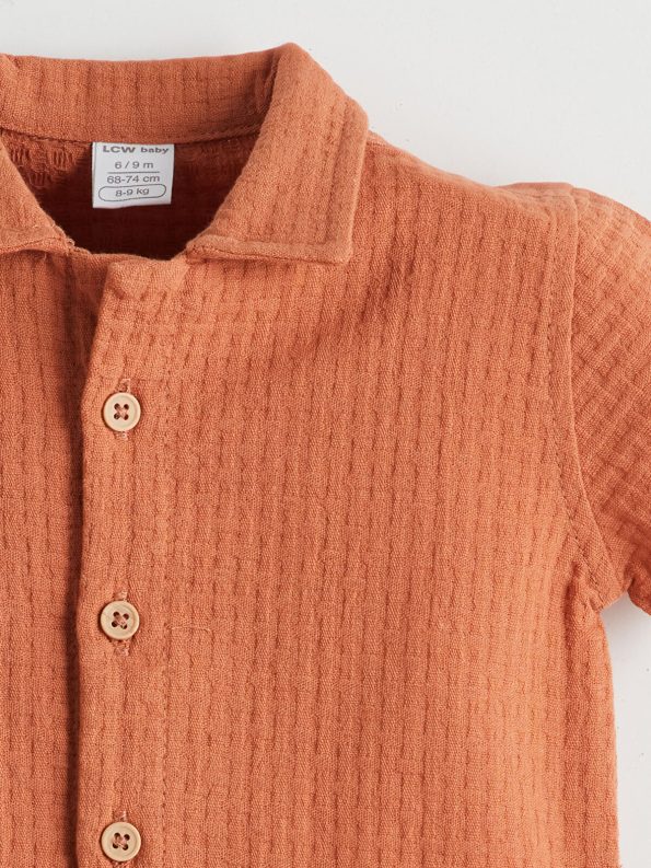 LCW Baby Orange Short Sleeve Basic Boys Shirt and Shorts Set