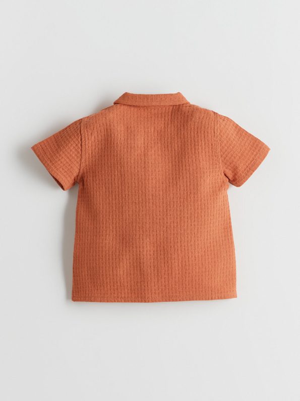 LCW Baby Orange Short Sleeve Basic Boys Shirt and Shorts Set