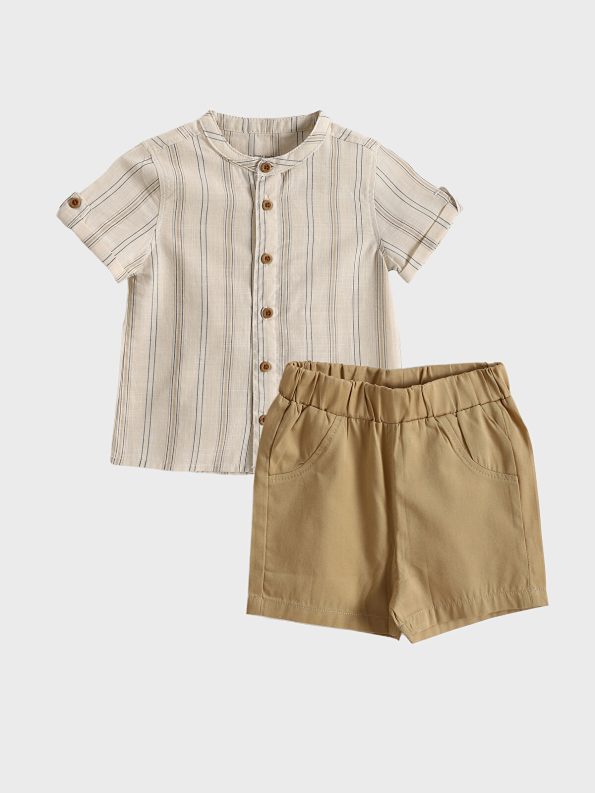 LCW Baby Cream Striped Boys Shirt and Shorts Set