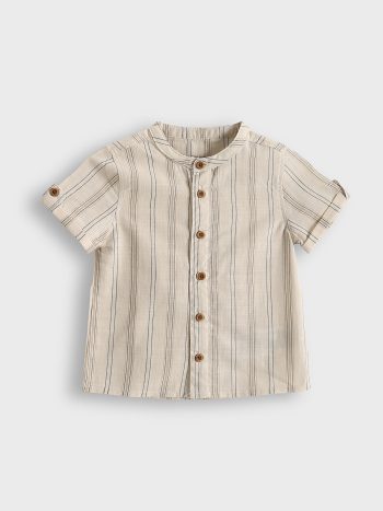 LCW Baby Cream Striped Boys Shirt and Shorts Set
