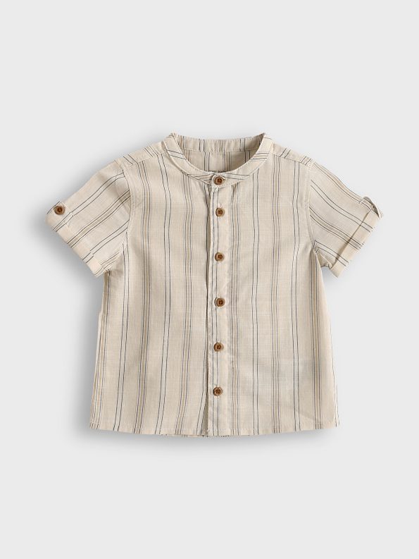 LCW Baby Cream Striped Boys Shirt and Shorts Set