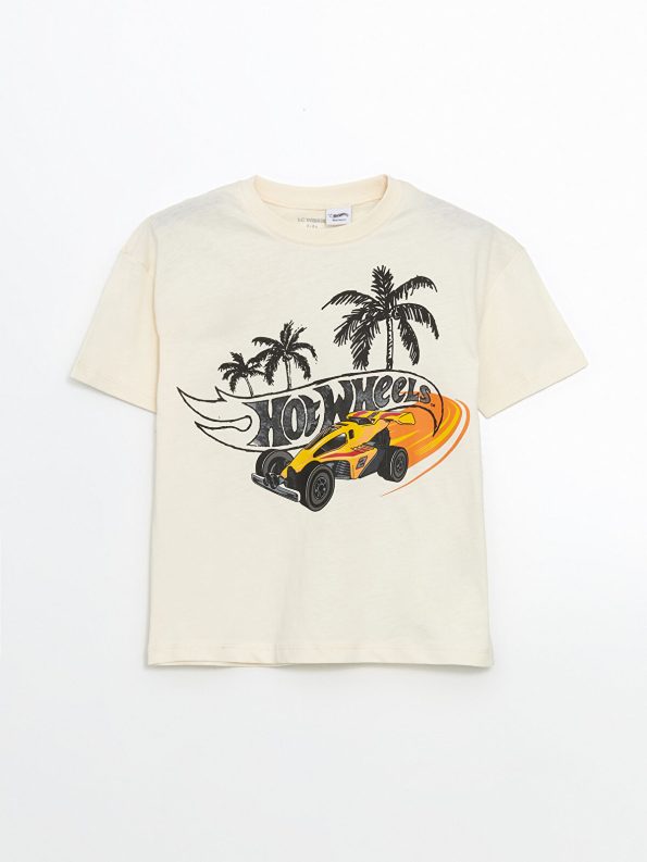 LCW Kids Beige Hot Wheels Printed Boys T-Shirt and Shorts Set