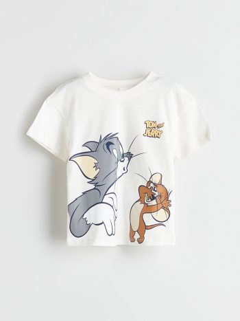LCW Baby Cream Tom & Jerry Printed Boys T-Shirt and Shorts Set
