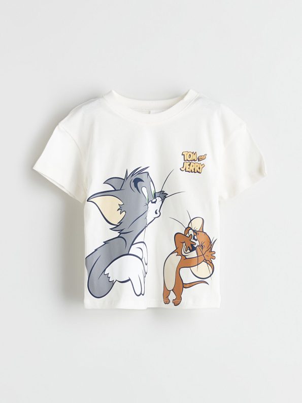 LCW Baby Cream Tom & Jerry Printed Boys T-Shirt and Shorts Set