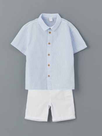 LCW Kids Blue Striped Boys Shirt and Shorts Set