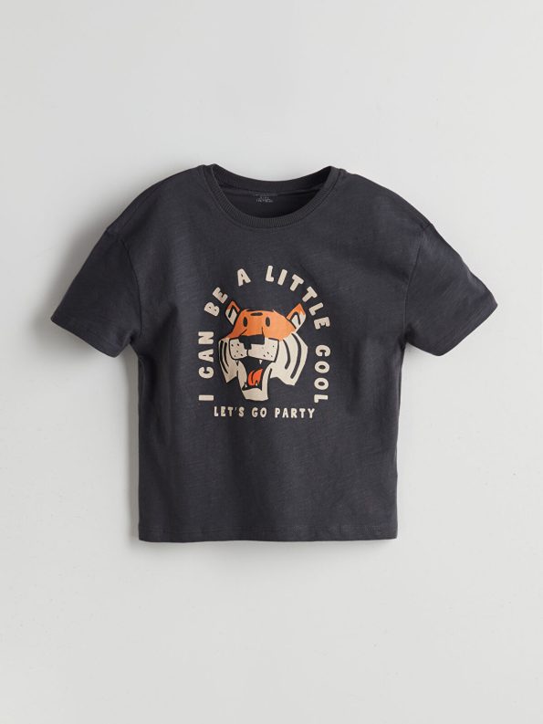 LCW Kids Charcoal Short Sleeve Tiger Print T-Shirt